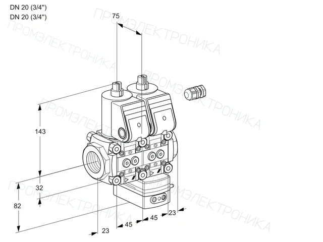 Kromschroder VCG 1E20R/20R05NGEWR/PPPP/PPPP — двойной электромагнитный газовый клапан — 88100436