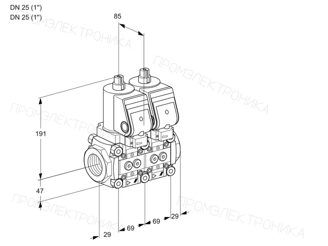 Kromschroder VCS 2T25N/25N05NNQSR/PPPP/PPPP — двойной электромагнитный газовый клапан — 88104776