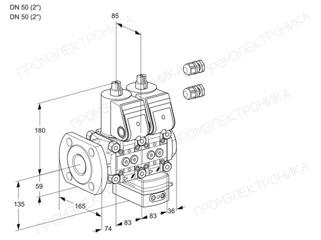 Kromschroder VCG 3E50F/50R05NGEWR3/PPPP/PPPP — двойной электромагнитный газовый клапан — 88101576