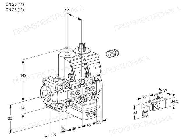 Kromschroder VCD 1E25R/25R05FND-25WR/1-PP/PPPP — двойной электромагнитный газовый клапан — 88100846