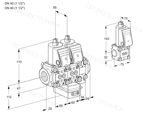 Kromschroder VCG 2T40N/40N05NGAVQR/PPPP/PPBS — двойной электромагнитный газовый клапан — 88102819