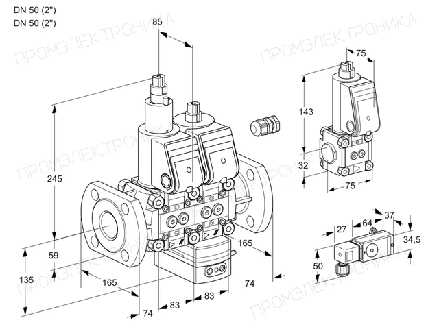 Kromschroder VCD 3E50F/50F05LD-25WR/-3PP/ZSPP — двойной электромагнитный газовый клапан — 88104370