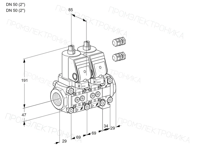 Kromschroder VCS 2E50R/50R05NNVKGR3/PPPP/PPPP — двойной электромагнитный газовый клапан — 88107633
