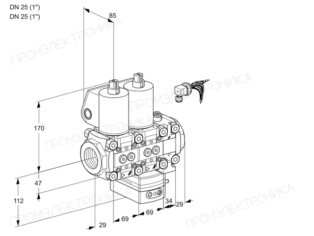 Kromschroder VCG 2E25R/25R05NGEVWL/PPPP/PPPP — двойной электромагнитный газовый клапан — 88107183