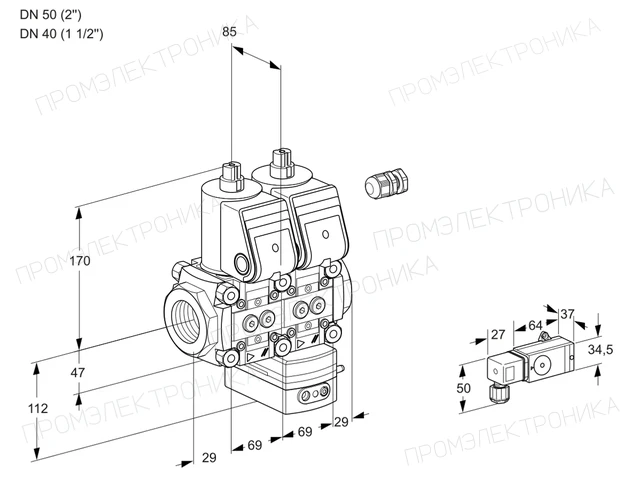 Kromschroder VCG 2E50R/40R05NGEWR/4-PP/3-PP — двойной электромагнитный газовый клапан — 88104639