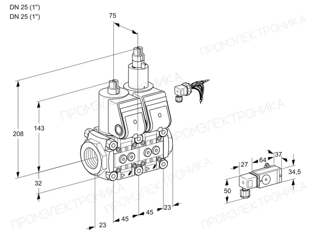 Kromschroder VCS 1E25R/25R05NLWR/2-PP/PPPP — двойной электромагнитный газовый клапан — 88100730