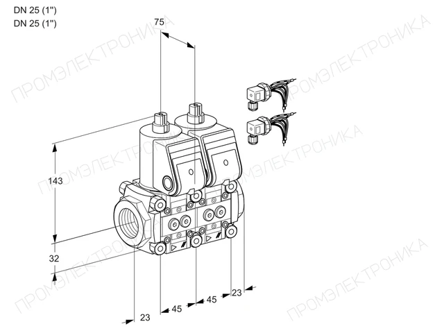Kromschroder VCS 1E25R/25R05NNWR6/PPPP/PPPP — двойной электромагнитный газовый клапан — 88103754