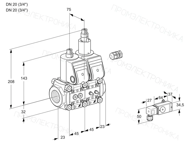 Kromschroder VCS 1E20R/20R05NLWR/1-MM/PPPP — двойной электромагнитный газовый клапан — 88105681