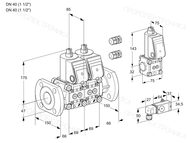 Kromschroder VCS 2E40F/40F05NNWR3/PP3-/PPZS — двойной электромагнитный газовый клапан — 88103215