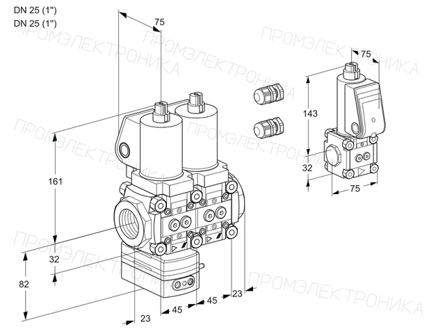 Kromschroder VCD 1E25R/25R05D-100NWSL3/PPBS/PPPP — двойной электромагнитный газовый клапан — 88100233