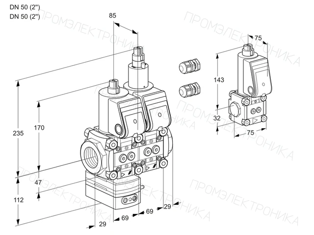 Kromschroder VCD 2E50R/50R05D-100LWR3/PPPP/PPZS — двойной электромагнитный газовый клапан — 88106482
