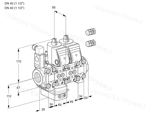 Kromschroder VCG 2E40R/40R05F2GENVWR3/PPPP/PPPP — двойной электромагнитный газовый клапан — 88103488