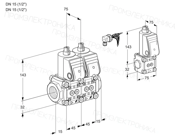 Kromschroder VCS 1E15R/15R05NNWR/PPPP/PPBS — двойной электромагнитный газовый клапан — 88102603