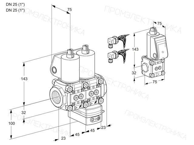 Kromschroder VCH 1E25R/25R05NHEWL6/PPBS/PPPP — двойной электромагнитный газовый клапан — 88106403