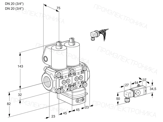 Kromschroder VCG 1E20R/20R05NGEWL/2--3/-2PP — двойной электромагнитный газовый клапан — 88107425
