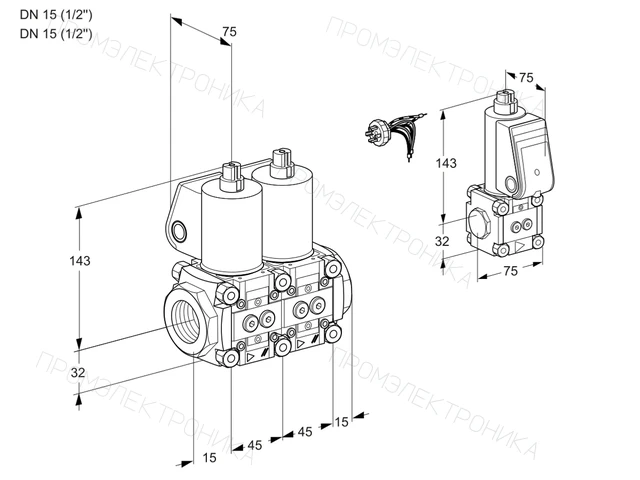 Kromschroder VCS 1E15R/15R05NNWL/PPBS/PPPP — двойной электромагнитный газовый клапан — 88103386