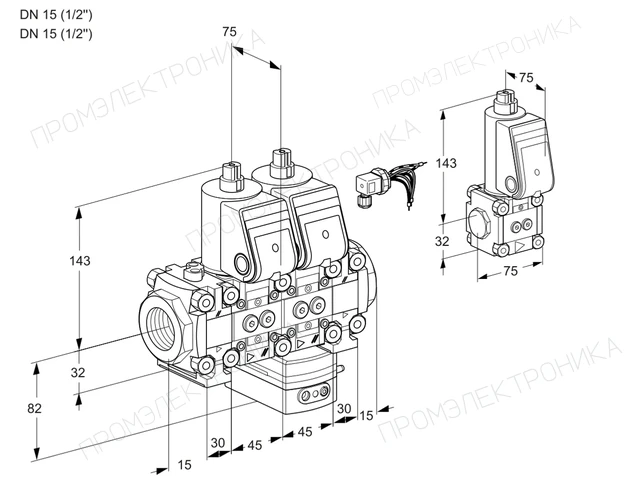 Kromschroder VCG 1E15R/15R05FNGEVWR/PPPP/PPZS — двойной электромагнитный газовый клапан — 88104657
