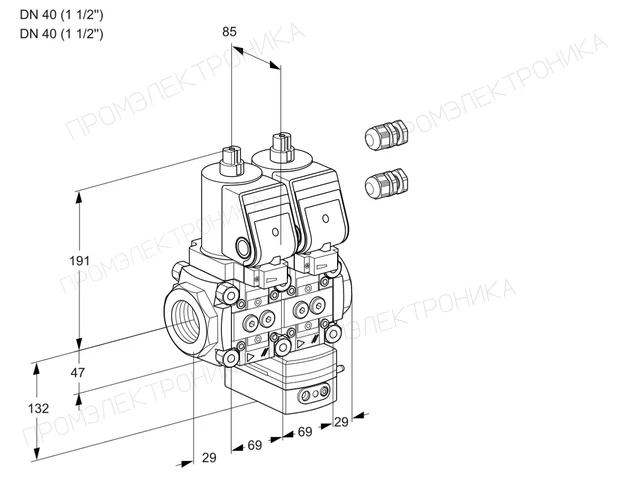 Kromschroder VCV 2E40R/40R05NVKQSR3/PPPP/PPPP — двойной электромагнитный газовый клапан — 88100476