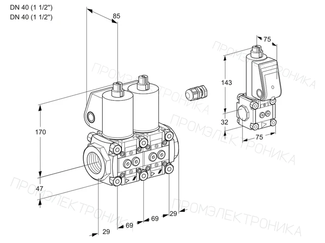 Kromschroder VCS 2E40R/40R05NNWL/PPBS/PPMM — двойной электромагнитный газовый клапан — 88103801