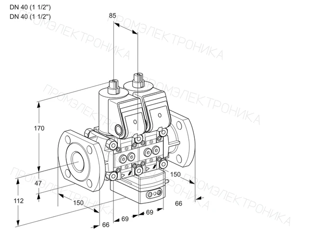 Kromschroder VCG 2E40F/40F05NGEWR/PPPP/PPPP — двойной электромагнитный газовый клапан — 88103855