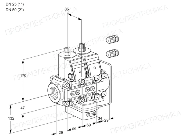 Kromschroder VCH 2E25R/50R05NHEVWR3/PPPP/PPPP — двойной электромагнитный газовый клапан — 88102584