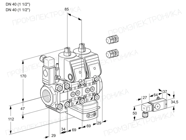 Kromschroder VCG 2E40R/40R05F2NGEWR3/PPPP/2-PP — двойной электромагнитный газовый клапан — 88102788