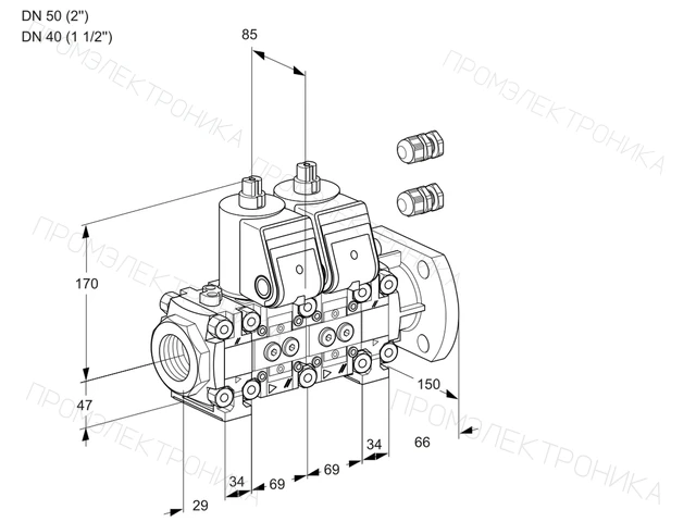 Kromschroder VCS 2E50R/40F05FNNVWR3/PPPP/PPPP — двойной электромагнитный газовый клапан — 88101765