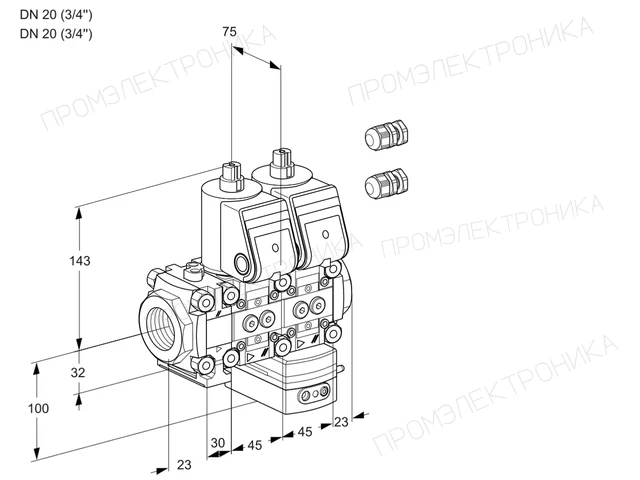 Kromschroder VCH 1E20R/20R05FNHEWR3/PPPP/PPPP — двойной электромагнитный газовый клапан — 88101281