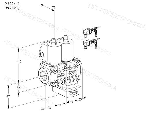 Kromschroder VCG 1E25R/25R05NGKWL6/PPPP/PPPP — двойной электромагнитный газовый клапан — 88106992