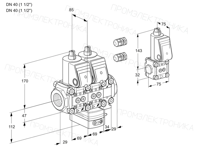 Kromschroder VCG 2E40R/40R05NGEVWR3/PPPP/PPZS — двойной электромагнитный газовый клапан — 88100367