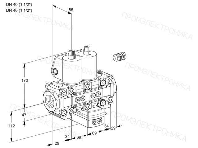 Kromschroder VCG 2E40R/40R05FNGEVWL/PPPP/PPPP — двойной электромагнитный газовый клапан — 88107000