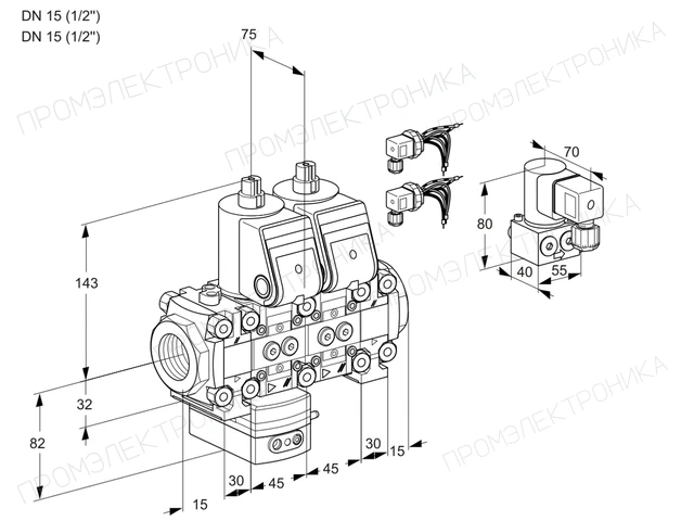 Kromschroder VCD 1E15R/15R05FD-25NVWR6/PPPP/PPBY — двойной электромагнитный газовый клапан — 88103847