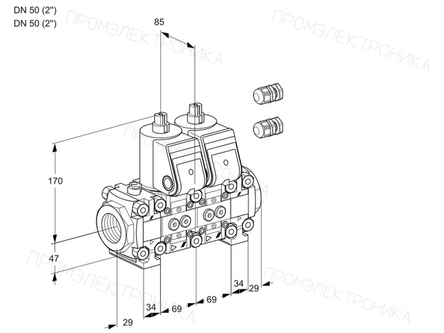 Kromschroder VCS 2E50R/50R05FNNVWR3/PPPP/PPPP — двойной электромагнитный газовый клапан — 88101242