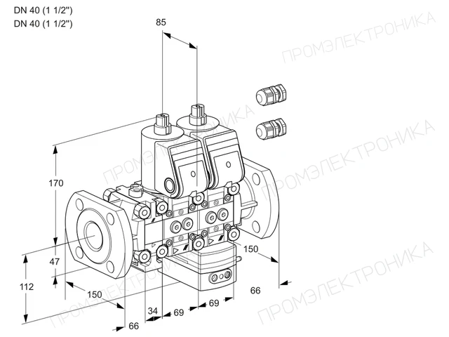Kromschroder VCG 2E40F/40F05FNGEWR3/PPPP/PPPP — двойной электромагнитный газовый клапан — 88101250