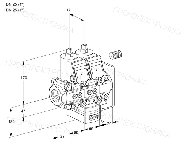 Kromschroder VCH 2E25R/25R05NHEVWR/PPPP/PPPP — двойной электромагнитный газовый клапан — 88104695