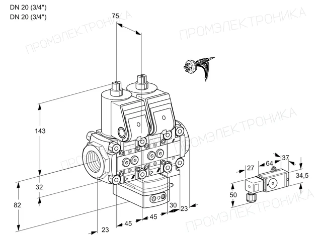Kromschroder VCG 1E20R/20R05NGEVWR3/PPPP/2--3 — двойной электромагнитный газовый клапан — 88107187