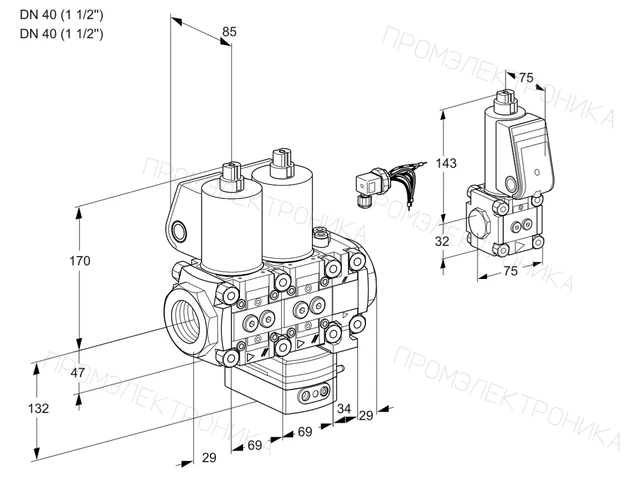 Kromschroder VCH 2E40R/40R05NHEVWL/PPBS/PPPP — двойной электромагнитный газовый клапан — 88104659