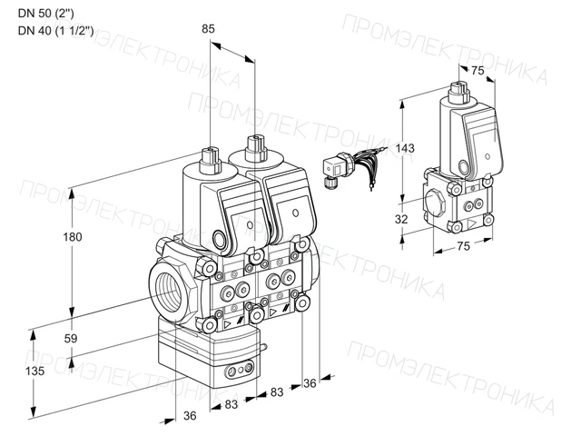 Kromschroder VCD 3E50R/40R05D-100NWR/PPPP/PPZS — двойной электромагнитный газовый клапан — 88102924