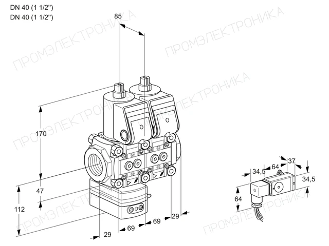 Kromschroder VCG 2T40N/40N05GANQR/2-PP/PPPP — двойной электромагнитный газовый клапан — 88101216