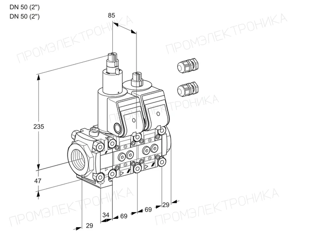 Kromschroder VCS 2E50R/50R05FLNWR3/PPPP/PPPP — двойной электромагнитный газовый клапан — 88107249