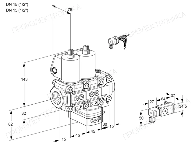 Kromschroder VCG 1E15R/15R05NGKVWL/PPPP/3--3 — двойной электромагнитный газовый клапан — 88100457