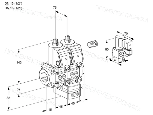 Kromschroder VCG 1E15R/15R05NGEWR/PPPP/PPBY — двойной электромагнитный газовый клапан — 88105471