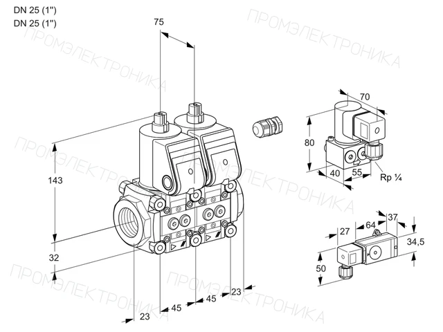 Kromschroder VCS 1E25R/25R05NNWR/2-PP/4-ZY — двойной электромагнитный газовый клапан — 88105838
