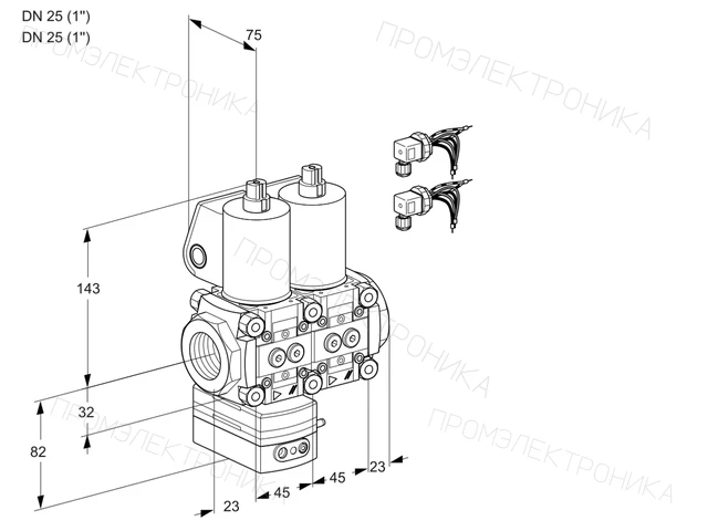 Kromschroder VCD 1E25R/25R05D-100NWL6/PPPP/PPPP — двойной электромагнитный газовый клапан — 88107270