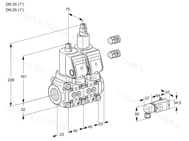 Kromschroder VCS 1E25R/25R05NLWGR3/PP-3/PPPP — двойной электромагнитный газовый клапан — 88100782