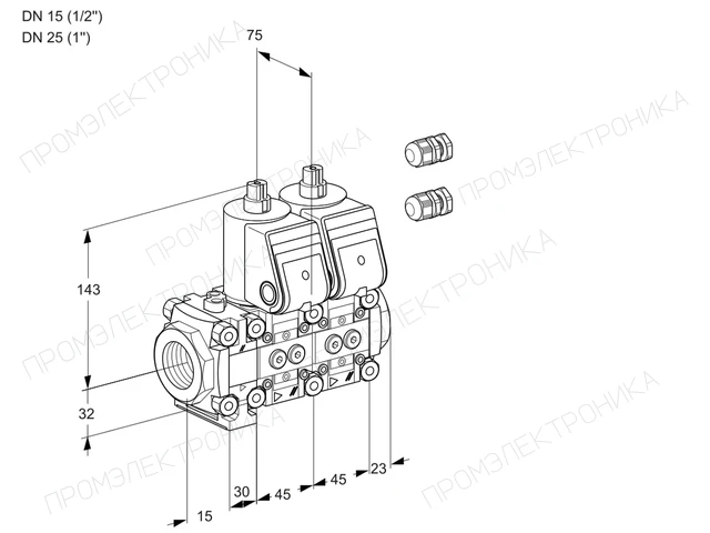 Kromschroder VCS 1E15R/25R05FNNWR3/PPPP/PPPP — двойной электромагнитный газовый клапан — 88101371