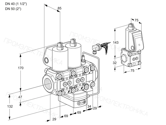Kromschroder VCH 2E40R/50R05NHEVWL/PPBS/PPPP — двойной электромагнитный газовый клапан — 88106522