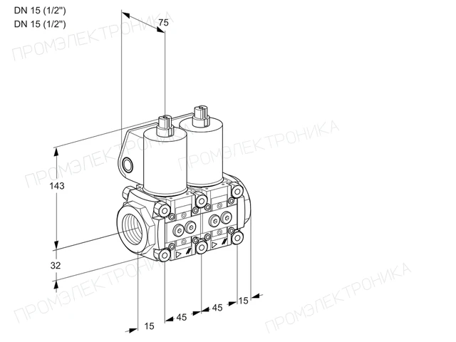 Kromschroder VCS 1T15N/15N05NNQL/PPPP/PPPP — двойной электромагнитный газовый клапан — 88102785