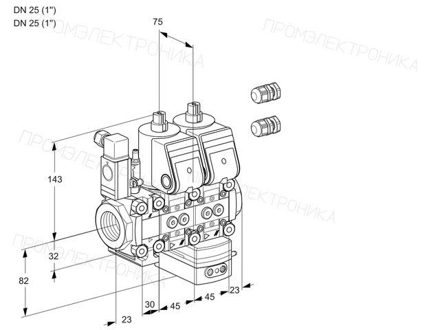 Kromschroder VCD 1E25R/25R05F3ND-25WR3/PPPP/PPPP — двойной электромагнитный газовый клапан — 88103331