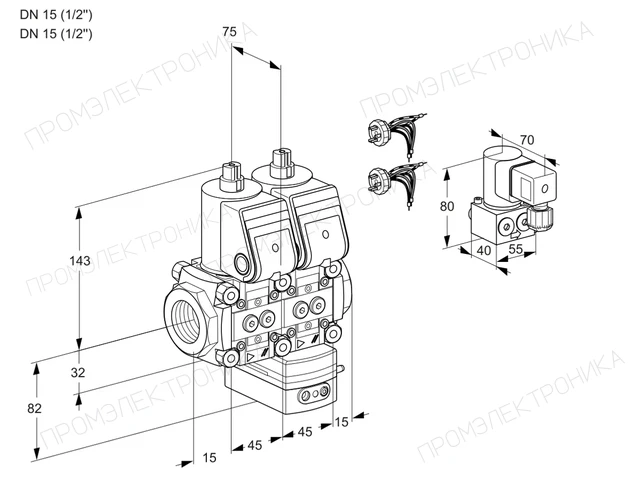 Kromschroder VCG 1E15R/15R05NGEWR5/PPPP/PPBY — двойной электромагнитный газовый клапан — 88103308
